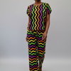 Vivid Multicolor Zigzag Kampala Two-Piece Set – Bold Print Top & Wide-Leg Pants